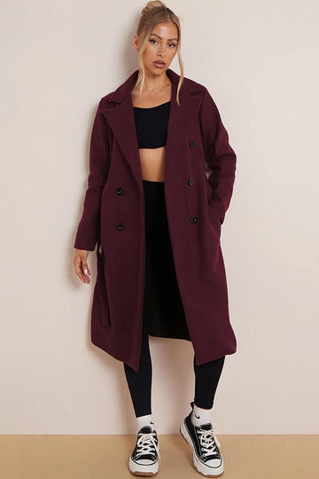 Classy Notch Lapel Double Breasted Waist Tie Thermal Coat